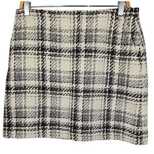 LOFT Women's Skirt Plaid Woven A-line Size 10 Tweed Mini Black/White